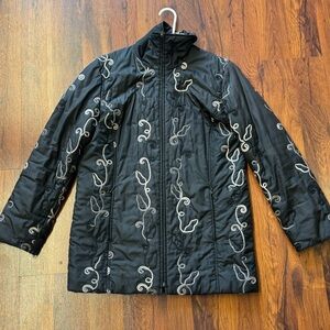 Burton Black Floral Embroidered Puffer Jacket Women's Size 2